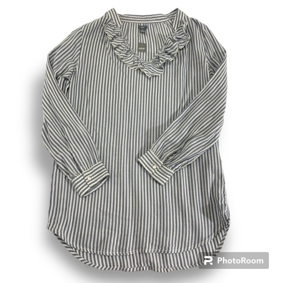 NWT AERIE lightweight LS Striped Ruffle Neck Pullover Tunic sz Small - Picture 1 of 9